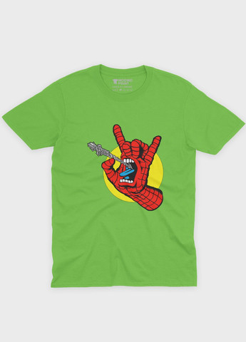 Салатова демісезонна футболка для хлопчика з принтом супергероя - людина-павук (ts001-1-kiw-006-014-103-b) Modno