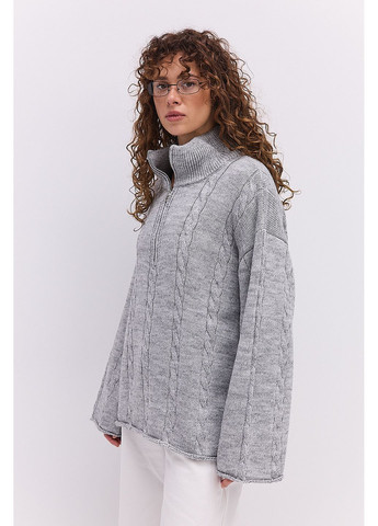 Вязаная женская кофта с воротником на молнии и косичками темно-красная Arjen (364967520)