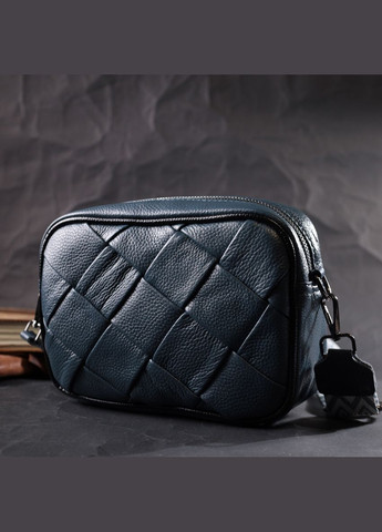 Шкіряна кросбоді з палітурками для стильних жінок синя 22408 Vintage (329195457)