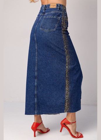 Синяя повседневная, вечерний однотонная длинная джинсовая юбка с леопардовым напылением Liton