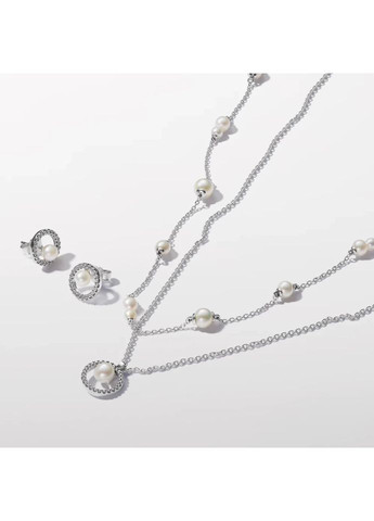 Серебряные Серьги кульчики Пандора с культивированными пресноводными жемчужинами и паве 293154C01 Kabluchka (355347863)