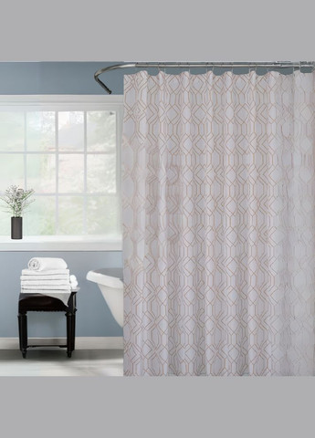 Шторка для ванної та душу 180x180 см водовідштовхувальна з принтом штора для ванної з гачками, золотисто-біла No Brand (369802899)