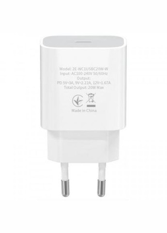 Зарядний пристрій USBC Wall Charger PD3.0 DC5V/3A, 20W, white (-WC1USBC20W-W) 2E usb-c wall charger pd3.0 dc5v/3a, 20w, white (274065295)