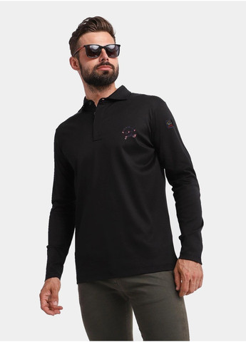 Черная футболка-поло мужское с длинным рукавом для мужчин Paul & Shark с логотипом