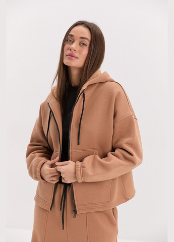 Бежевый теплая женская толстовка на молнии с кулиской внизу Arjen (314454617)