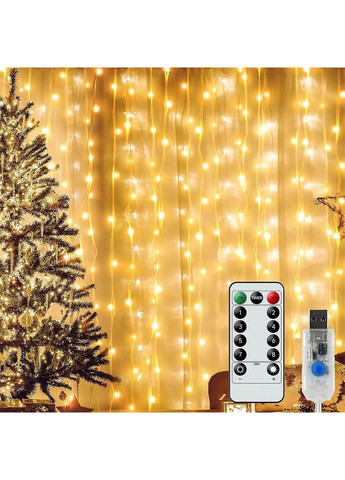 LED гірлянда штора 3x2 м, 200 LED тепле біле світло, USB, пульт, 8 режимів China (356460143)