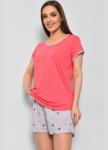 Розовая всесезон пижама женская полубатальная розового цвета футболка + шорты Let's Shop