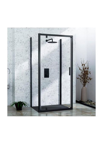Душевая кабина пристенная A-518B 80х80х195 распашная, профиль черный, стекло прозрачное Dusel (350315898)