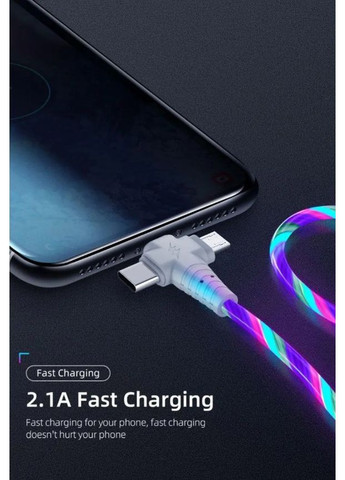 Кабель зарядний 3в1 з підсвіткою Type-C MicroUSB Lightning 1м блакитний універсальний швидка зарядка для телефону iPhone Android No Brand (364859607)