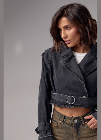 Черная демисезонная короткая женская джинсовка в стиле grunge - джинс Lurex