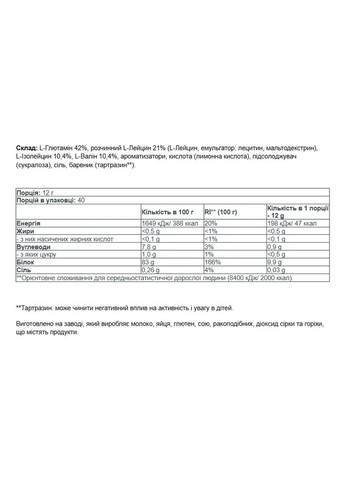 BCAA+Глютамин ZERO BCAA+Glutamine ZERO лимон 480 г Biotech (362027191)