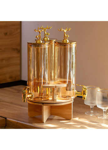 Диспенсер для напитков тройной 5,5 л на бамбуковой подставке Коричневый Yiwu (360455091)