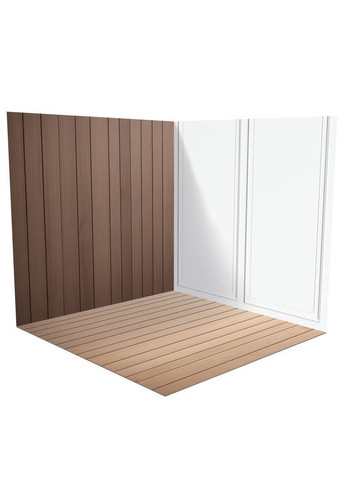 Фотофон вініловий 3D, стіна темне дерево і біла панель, підлога біла рейка і світле дерево, 60×60 см, №58342 PhotoVinyl (354363674)