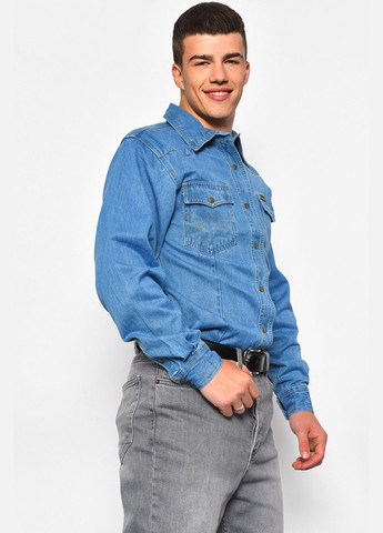 Сорочка чоловіча батальна джинсова синього кольору Let's Shop (296551803)