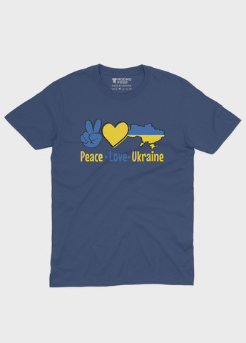 Темно-синя демісезонна футболка для дівчинки з патріотичним принтом peace love ukraine (ts001-2-nav-005-1-040-g) Modno