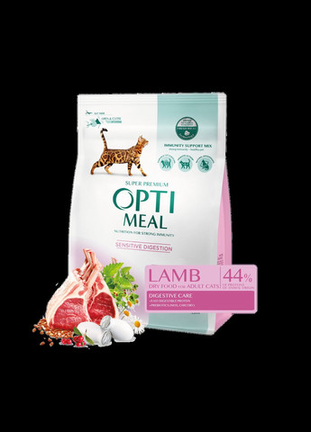 Сухой корм для взрослых кошек с чувствительным пищеварением Ягнёнок 200 г ОПТИМИЛ Optimeal (278308894)