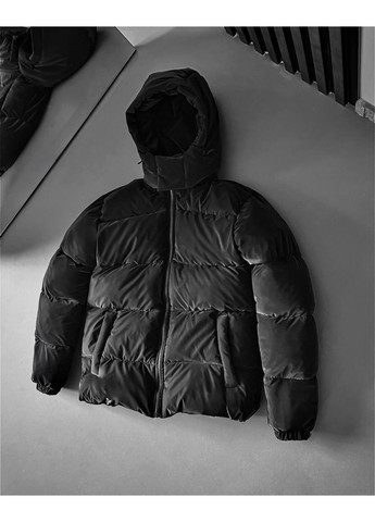 Черная куртка мужская зимняя плащевка бархат с био пухом No Brand