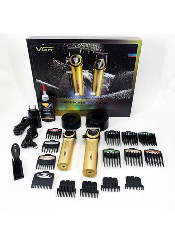 Набір 2 в 1 V-001 V-977 GOLD, акумуляторна машинка для стрижки та триммер. Колір: золотий VGR (364666067)