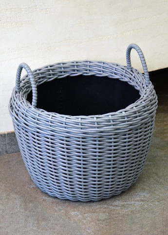 Корзина для дров плетеная (дровница) из искусственного ротанга ручной работы. Цвет Серый. 20 литров Handmade (327878904)