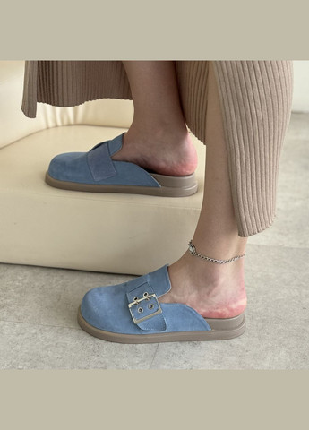 Голубые сабо клоги женские замшевые, декорированы ремешком.. 38 размер Vasha para