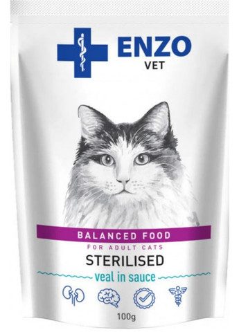 Диета для стерилизованных кошек с мясом телятины в соусе, пауч 100г (24шт/уп), за шт. Enzo Vet (290851503)