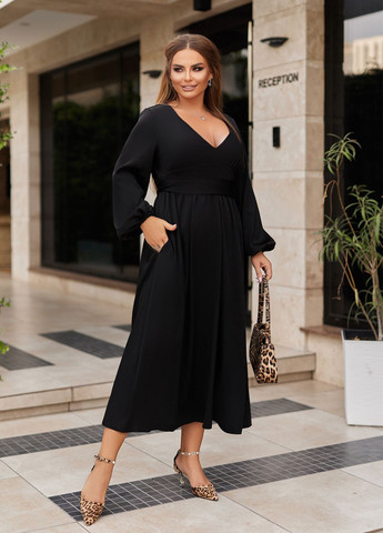 Черное праздничный, коктейльное, вечернее вечернее платье с длинными рукавами клеш, колокол, а-силуэт No Brand однотонное