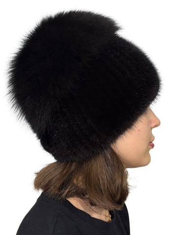 Жіноча норкова шапка на в'язаній основі з помпоном з хутра песця Меховой Стиль Перо (355802036)