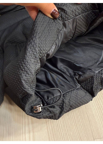 Чорна демісезонна куртка жіноча 10039 вафельна пуффер оверсайз з капюшоном чорна Lady yep