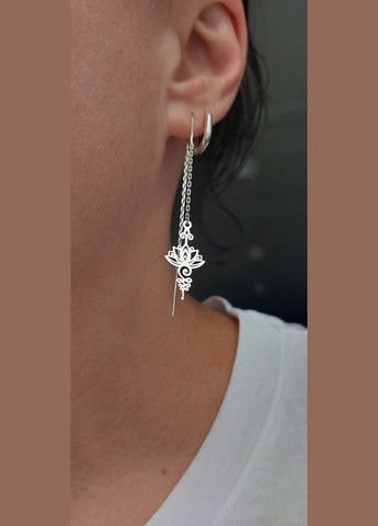 Серьги протяжки серебро 925 пробы лотос, удобные No Brand (328599291)