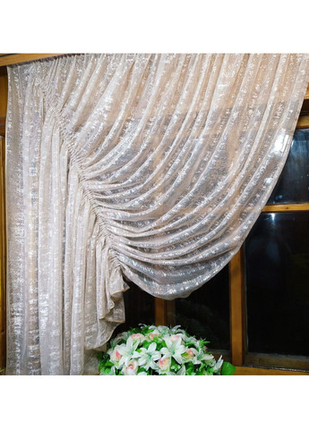 Фіранка готова коротка Камелія бежева мрамор ліва No Brand (372134103)