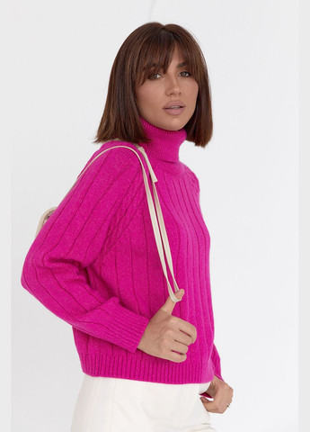 Фуксиновий (колору Фукія) демісезонний жіночий в'язаний светр з рукавами-регланами 01031 Lurex
