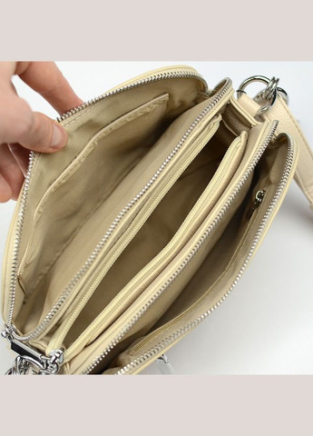 Бежевая женская маленькая сумка кросс боди клатч через плечо на три отделения No Brand (279830275)