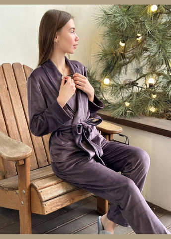 Сливовая пижамный комплект штани+халат, женская пижама Simply sexy