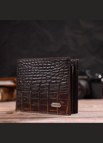 Оригінальне чоловіче портмоне з натуральної фактурної шкіри з тисненням під крокодила 21784 Темно-коричневе Canpellini (329149187)