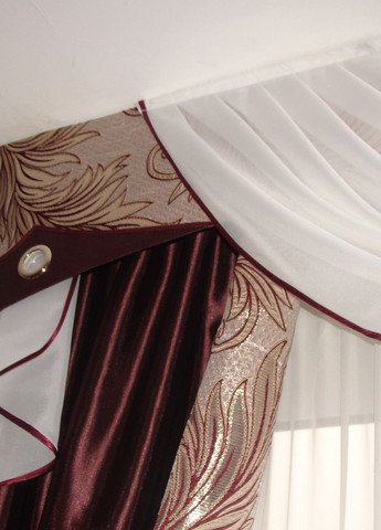 Жесткий ламбрекен с шторой Три Волны 3м бордовый с бежевым (69ж) Firanka Style (340111985)