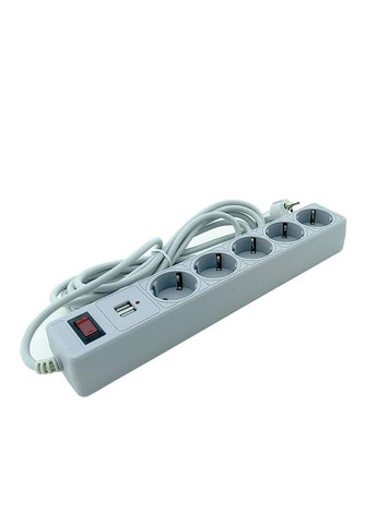 Мережевий фільтр із заземленням 5 гнізд + 2USB, 3 м,, захисні шторки Electro House (356117570)