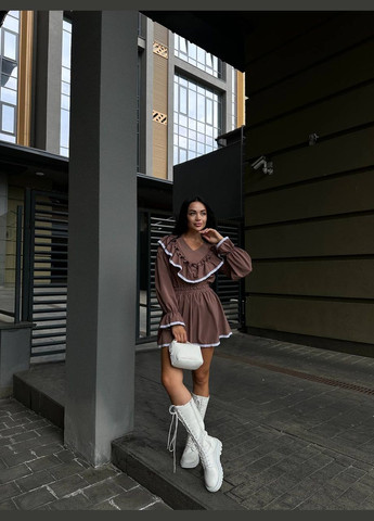 Коричнева ділова, повсякденний, коктейльна, вечірня жіноча сукня кльош, з спідницею-сонце FINO Mode