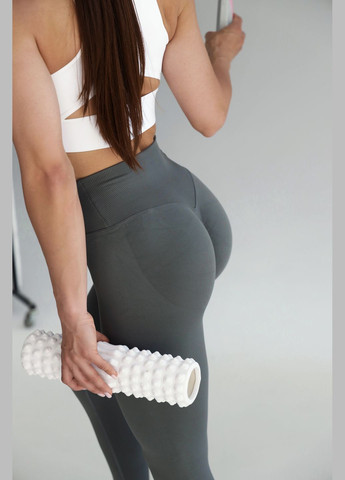 Серые демисезонные спортивные женские леггинсы soft с эффектом визуальной коррекции фигуры push up v-пояс однотонные серые SQ