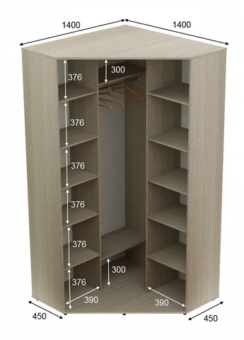 Шкаф-купе двухдверный угловой 140*140*250 см Дуб Шамони светлый 2 двери ДСП Угол-4 Алекса (360478099)