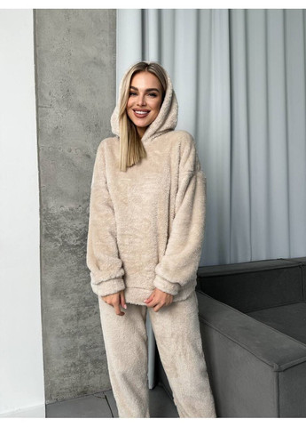 Бежевая зимняя женская пижама свитшот + брюки No Brand