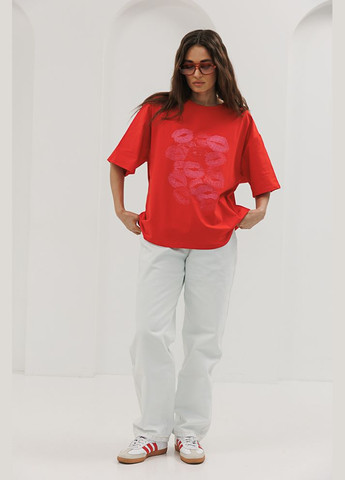 Червона літня жіноча футболка оверсайз Arjen