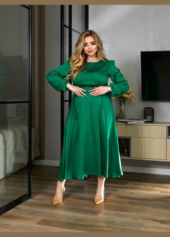 Зелена жіноча сукня міді з шовку колір зелений р.46/48 459117 New Trend