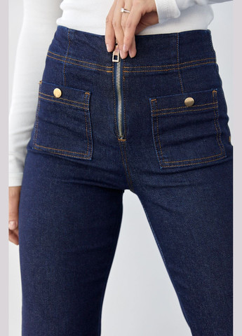 Жіночі джинси зі стрілками та накладними кишенями - темно-синій Lurex - (282953646)