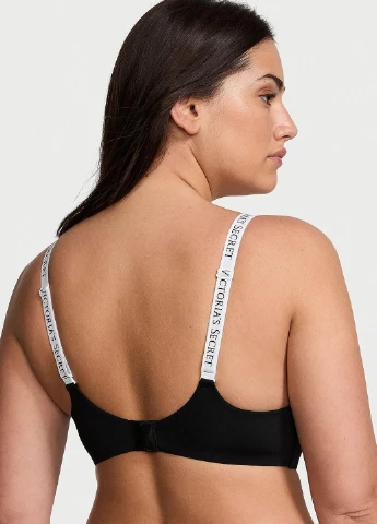 Чёрный бесшовный бесшовный бюстгальтер без косточек lightly lined wireless bra с лого-бретелями Victoria's Secret без косточек эластан, полиамид