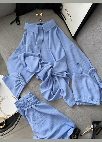 Жіночий літній костюм трійка сорочка, топ та шорти MonCher (342723677)