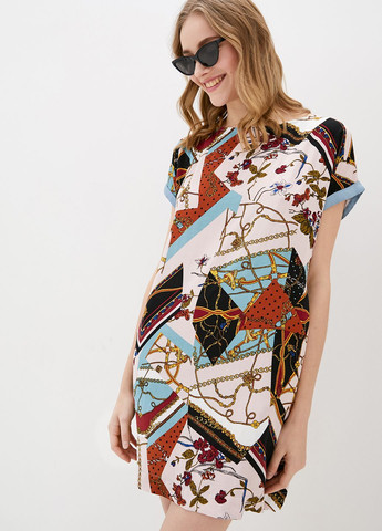 Комбінована кежуал коротка сукня з принтом у стилі печворк. ORA з абстрактним візерунком