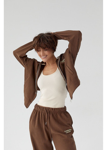 Утепленный спортивный костюм с худи и прямыми брюками - темно-коричневый цвет Lurex (370602031)