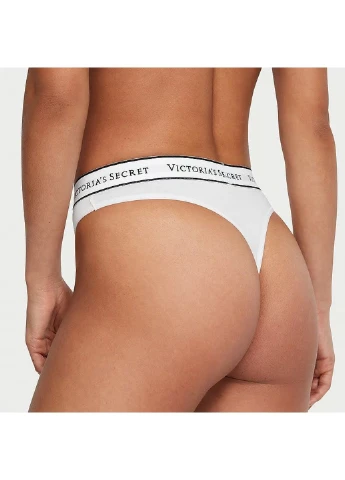 Трусики-стрінги з високою посадкою Logo Cotton High-Waist Thong Panty білі XS Victoria's Secret (316519310)