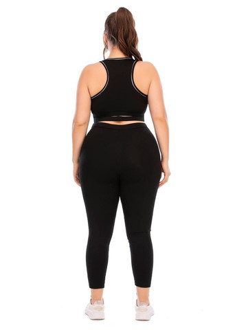 Жіночий фітнес костюм Plus Size з сітчастими вставками / Жіночий спортивний комплект топ і лосини з сіткою чорний No Brand (370204811)