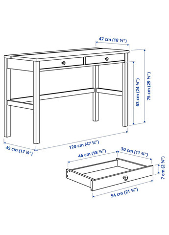 Письмовий стіл з 2 ящиками ІКЕА HEMNES 120х47 см (30534954) IKEA (278406111)